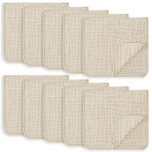 Muslin Burp Cloths Large 100% Cotton by Comfy Cubs, Color: Sand, Size: pack of 10