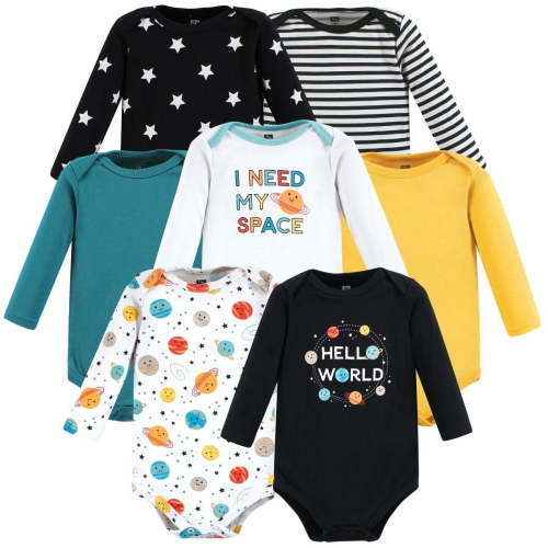 Hudson Baby Cotton Long-Sleeve Bodysuits, 7-Pack, Newborn-24 Months