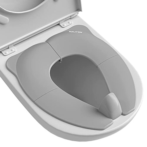 Travel Potty Seat for Toddler & Kid, Maliton Portable Foldable Potty Seat with Storage Bag for Toddler Travel, Non-Slip Potty Training Toilet Seat Cover wth Splash Guard (Grey) - Gray