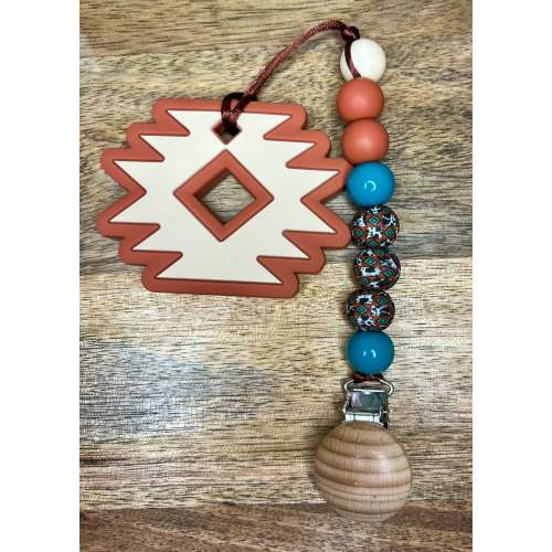 Aztec pacifier clip + matching teether
