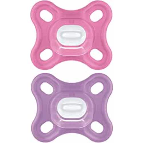 MAM Comfort Baby Pacifier, 100% Lightweight Silicone, Sterilizer Case, Girl, 0-3 Months, 2 Count (Pack of 1)