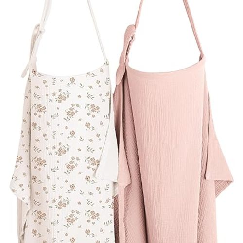 Konssy 2-Pack Muslin Nursing Cover Up for Breastfeeding Moms with Rigid Hoop, 100% Cotton, Lightweight & Breathable Breastfeeding Cover, Adjustable & Comfort