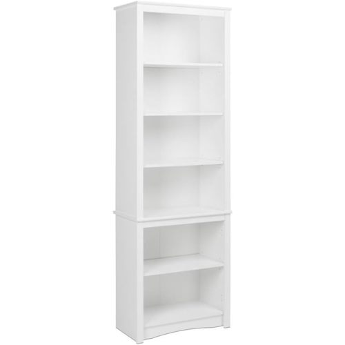 Prepac Sonoma Tall 6-Tier Bookcase 80"H with 2 Adjustable Shelves, White Storage Cabinet, Modern Display Cabinet, Bookshelf with Storage Shelves for Home Office, Living Room, Bedroom Organizer