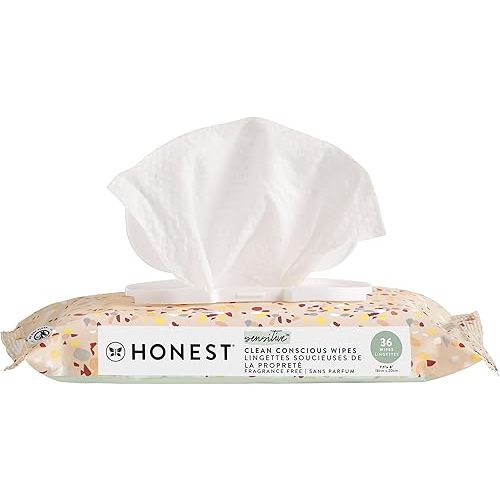 The Honest Company Clean Conscious Multi-Use Wipes | Hypoallergenic + Unscented for Sensitive Skin | Over 99% Water, Compostable, Plant Based, Baby Wipes | Terrazzo, 36 Count