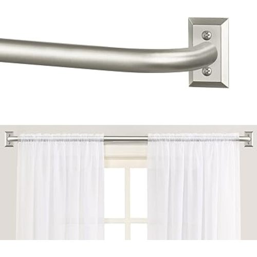 Nickel Wrap Around Curtain Rods:Blackout Heavy Duty Adjustable Window Curtain Rod for Bedroom Kitchen,Modern Decorative Curved French Metal Single Drapery Rod Easy Install,Satin Nickel 28-48"