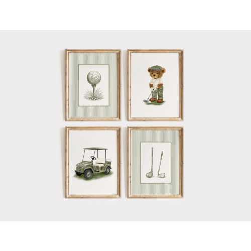 Green Vintage Golf Nursery Set of 4 Prints, Boy Nursery Wall Art, Boys Room Decor, Golf Themed Nursery Decor, Unframed or Digital