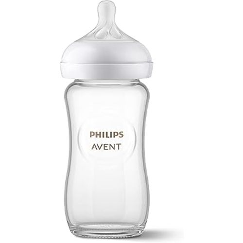 Philips Avent Natural Glass Baby Bottle with Natural Response Nipple (Medium Flow, Flow 3), 8oz, SCY913/01
