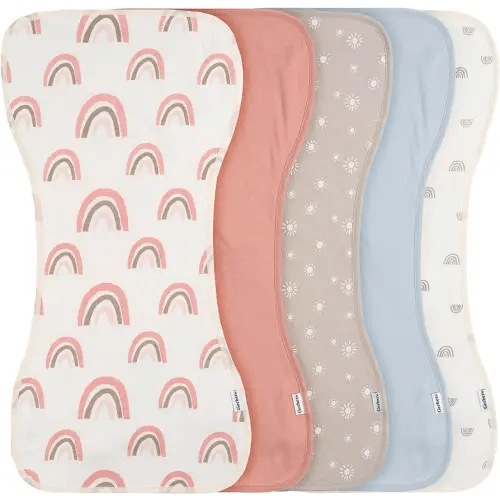 Gerber Baby Unisex Burp Cloths 5-Pack, Pink Rainbows, Size 10.5" x 21"