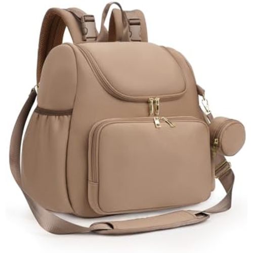 CEI-CEI Neoprene Diaper Bag Backpack with Changing Pad, Newborn Baby Maternity Bags with Stowable Shoulder Strap Convertible Travel Tote with Pacifier Case & Insulated Pockets (Oat)