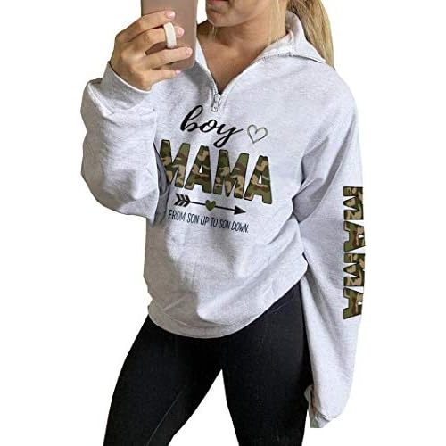 TAIUICY Women Mama Life Zip Up Pullover Sweatshirt Jacket High Collar Quarter 1/4 Zip Coat