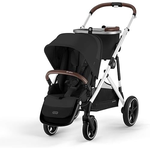 Cybex Gazelle S 2 Stroller – Modular Double Stroller for Infant and Toddler, Includes Detachable Shopping Basket, Over 20+ Configurations, Folds Flat for Easy Storage - Moon Black/Silver Frame