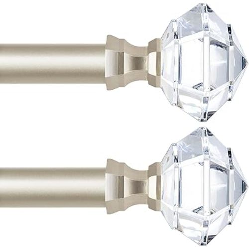 TONIAL 2 Pack Curtain Rods 32 to 58 Inch, Telescoping Splicing 3/4 Single Rods for Windows Decorative Drapery Rod with Acrylic Diamond Finial, Champagne Gold