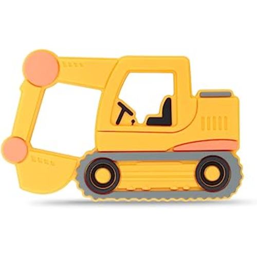 Baby Silicone Teether,Sensory Chew Toys,BPA Free Soft and Effective Infant Teething Pain Relief Toys,Freezer Safe,Food Grade Silicone,Best Shower Gift for Boys and Girls (Yellow Excavator)