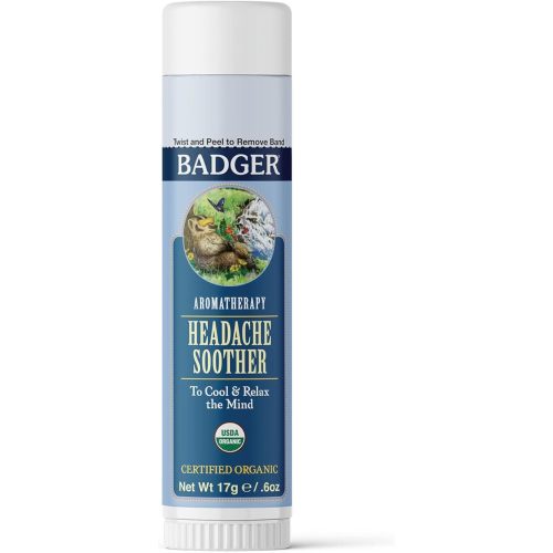 Badger - Headache Soother, Aromatherapy Balm Stick, Certified Organic, Headache Relief Aromatherapy Oil, Peppermint Eucalyptus & Lavender Essential Oils, Stress Relief, 0.6 oz