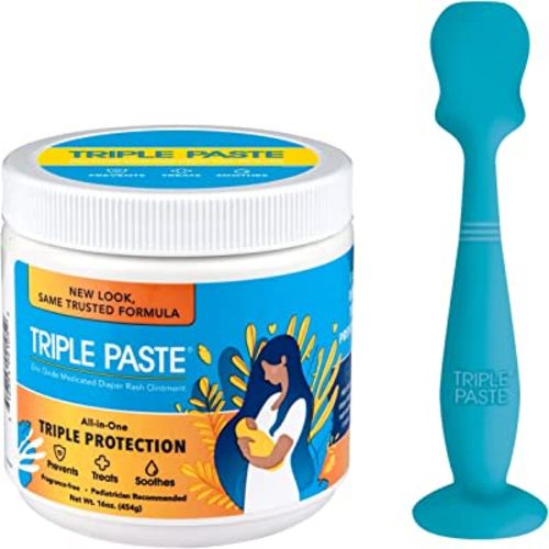 Triple Paste Diaper Rash Cream and Spatula Bundle - 16 oz Zinc Oxide Ointment and Diaper Cream Spatula Treat, Soothe and Prevent Diaper Rash with a Pediatrician-Recommended Hypoallergenic Formula