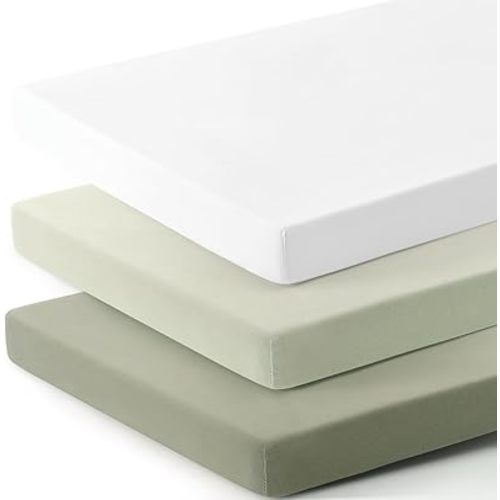 GRSSDER Mini Crib Sheets Fitted, Pack and Play Sheets 3 Pack, Ultra Soft Stretchy Pack N Play Sheets, Universal Fit for Playard Mattress, Jersey Crib Sheets Neutral for Boys and Girls, Sage Green