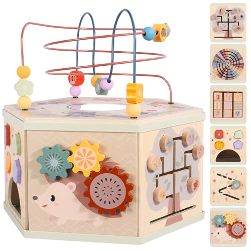 Large Wooden Activity Cube for Toddlers, 9 in 1 Educational Baby Activity Cube, Montessori Toys for 1+ Year Old Boys & Girls, Cute Zoo Theme Baby Cube Toy Sorting & Stacking Game, 1st Birthday Gift