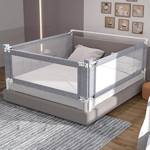 3-Piece King Size Bed Rail for Toddlers - Adjustable Baby Bed Rail Guard, Kids Safety Bed Rail for King Size Bed (78.7"x78.7"x74.8"-Grey)