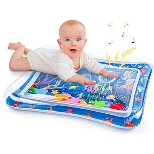 Tummy Time Water Mat with Things, Baby Toys for Infants and Toddlers 3 6 9 Months, Baby Boy Toys, Senory Develop Toys
