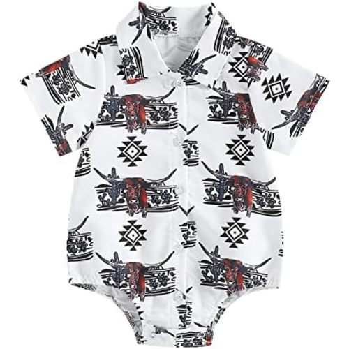 Kayotuas Western Baby Boy Clothes Cowboy Shirt Romper Long/Short Sleeve Button Down Onesie Bodysuit Infant Gentleman Outfits