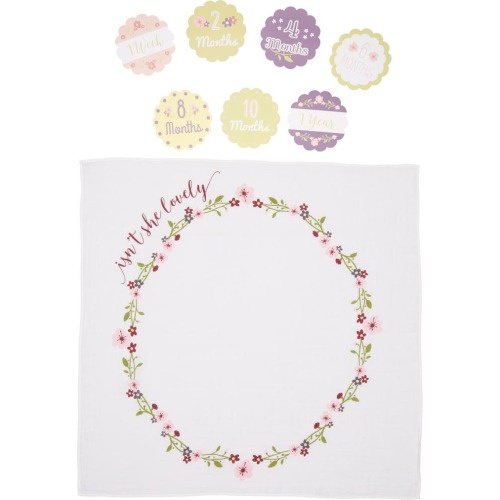 Lulujo Baby's First Year - Isn't She Lovely Muslin Blanket & Milestone Card Set, Pink