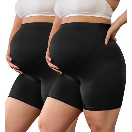 BONVIGOR Buttercloud Maternity Shorts Over The Belly - 5" Plus Size Pregnancy Biker Shorts Women Workout Yoga (L-5XL)