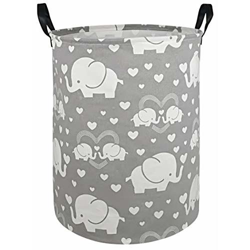 DUYIY Round Elephant Pattern Laundry Hamper Storage Basket Organizer Hamper Storage Bins for Clothes Toys Box Nursery Hamper Gift Basket with Handles