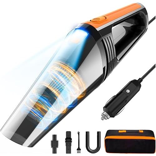 Car Vacuum, Portable Car Vacuum Cleaner High Power 8000Pa, Small 12V Handheld Vacuum with LED Light,16.4Ft Corded, Deep Detailing Cleaning Kit of Car Interior with Dry for Men/Women