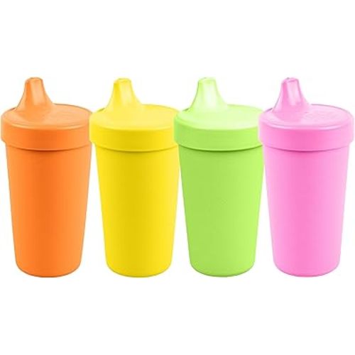 Re-Play Made in USA 10 Oz. Sippy Cups for Toddlers, Pack of 4 - Reusable Spill Proof Cups for Kids, Dishwasher/Microwave Safe - Hard Spout Sippy Cups for Toddlers 3.13" x 6.25", Citrus