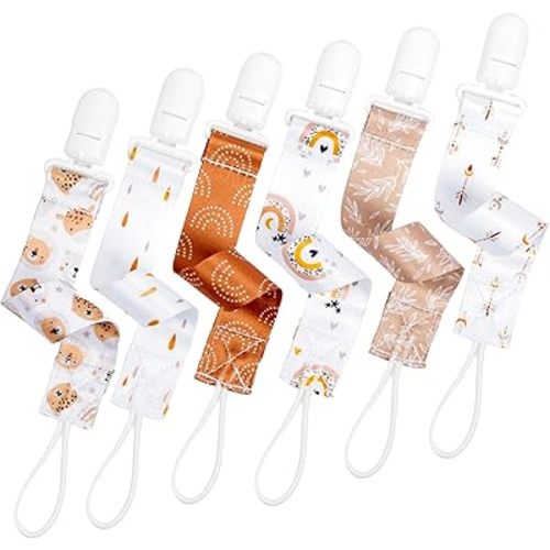 Neutral Pacifier Clip Set, 6 Pack Pacifier Holder Clip for Boys and Girls, Stylish and Practical Baby Binky Teethers, Baby Shower (Scandinavian Skies)