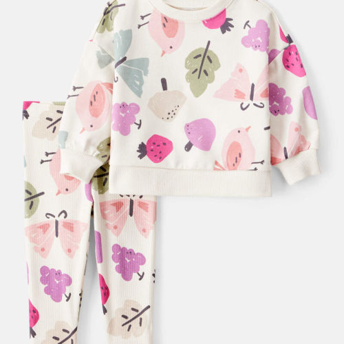 Multi Baby Girl Butterfly Long-Sleeve Cotton Tee & Pant Set - Ivory | Carter’s Oshkosh Canada