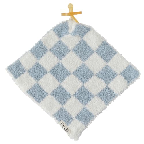 Orelle Baby Checkered Pacifier Lovey Blanket | Soft Pacifier Holder | Plush Loveys for Babies | Crib Pacifier Catcher | Essential Pacifier Not Included | Blue