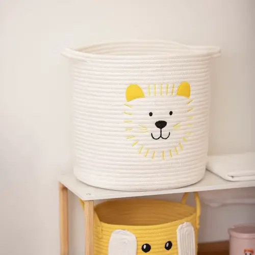 Animal Basket For Nursery, Foldable Toy Storage Basket Tiger Design (White)