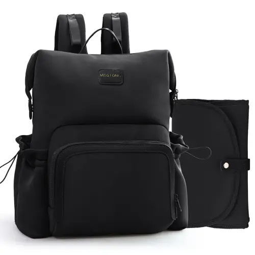 miss fong Diaper Bag Backpack - Baby Diaper Bag Neoprene Bag Large Capacity Neoprene Backpack with Diaper Changing Pad Travel Diaper Backpack Baby Backpack with 12 Pockets for Mom & Dad -Black
