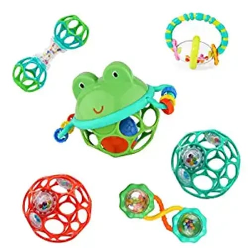 Bright Starts Little Shakers 6pc Gift Set - BPA-Free Easy-Grasp Baby Rattles and Teethers, Unisex, 3 Months+