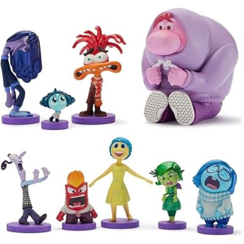 DISNEY STORE Official Inside Out 2 Figure Set – 9 Fully Sculpted Disney Figures Including Anger, Joy, Envy, Sadness & More in Double-Tiered Box with Scenic Backgrounds