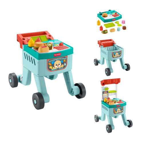 Fisher-Price Laugh & Learn 4-in-1 Snack Cart Baby Walker & Toddler Learning Toy with 14 Play Pieces