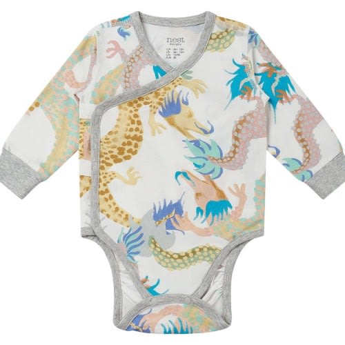Avocado Bamboo Long Sleeve Kimono Onesie | Nest Designs
