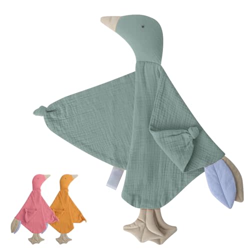 Knirose Organic Cotton Goose Loveys Soft Breathable Newborn Security Blanket with Tags, for Baby Boy Girl, Neutral Muslin Fabric for Comfortable Sleep & Play, Ideal for Newborns, Toddlers