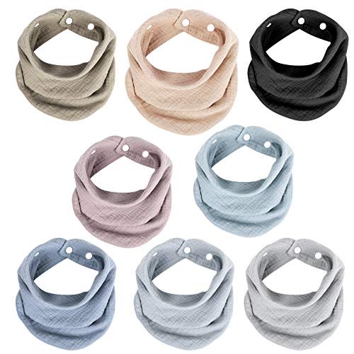 Muslin Bibs for Baby Boy, Organic Cotton Baby Bandana Bibs 8 pack , Absorbent Drool Bibs for Unisex Newborns Infants