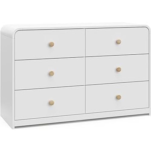 Storkcraft Santos 6 Drawer Bedroom Dresser (White & Natural) – GREENGUARD Gold Certified Dresser for Kids Bedroom with Interlocking Drawer System