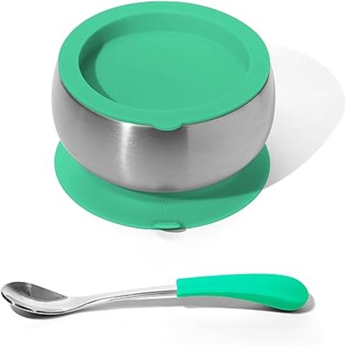 Avanchy Stainless Steel Baby Bowl with Spoon, Storage Lid and Removable Silicone Suction Base – Non-Toxic, BPA-Free Feeding Bowl for Babies and Toddlers