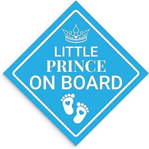 Super Cute, Elegant 4.5in Prince on Board Sticker 1pk. Bright Blue Diamond Newborn Caution Car Bumper Decals. Premium Vinyl Baby Safety Warning Label for Vehicles, Trucks, Automobiles, Cars, Vans