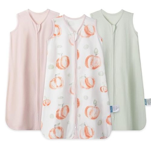 TILLYOU Baby Sleep Sack 0-6 Months 0.5 Tog Cotton Wearable Blanket for Baby, 3 Pack Infant Sleeping Sack with 2-Way Zipper, Pink Peach