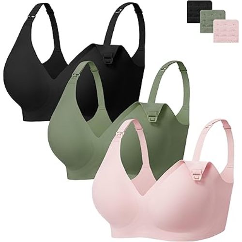 Angelhood Nursing Bras for Breastfeeding Seamless Pregnancy Maternity Bra Wireless Sleep Bralette with Extenders 1 & 3 Pack