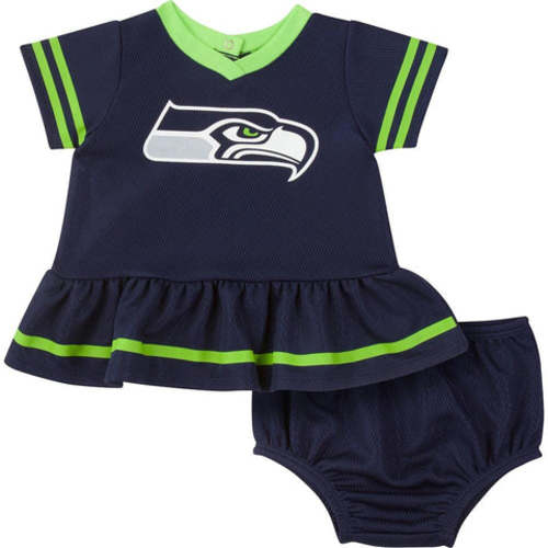 2-Piece Baby Girls Seattle Seahawks Dress & Diaper Cover Set