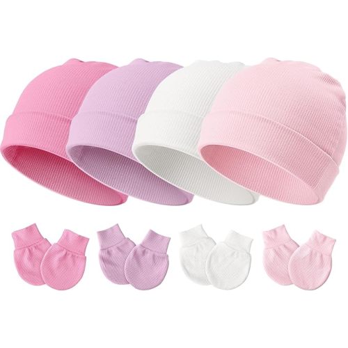 Newborn Baby Hats and Mittens Set for Unisex Infant Toddler Soft Beanie Hat Newborn Hospital Hats for Boys Girls 0-6 Months