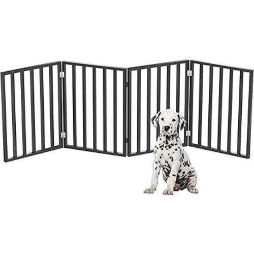 Pet Gate - 4-Panel Indoor Foldable Dog Fence for Stairs, Hallways, or Doorways - 72x24-Inch Wood Freestanding Dog Gates by PETMAKER (Black)
