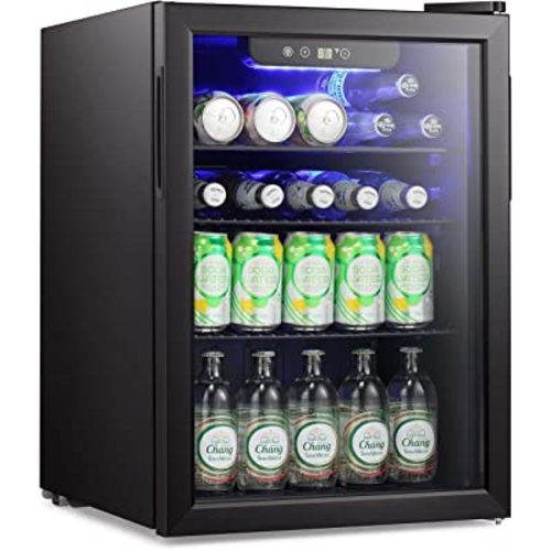 Antarctic Star Mini Fridge-95 Can Beverage Refrigerator Wine Cooler Clear Front Glass Door Small Drink Touch Screen for Soda Beer Bar Office Home 2.6 cu.ft