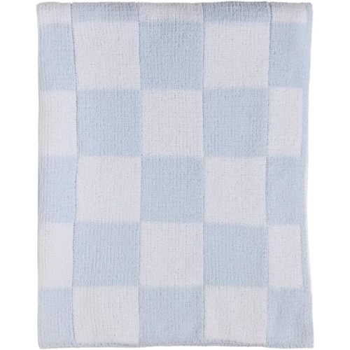 Living Textiles Chenille Knitted Blanket - Blue Check